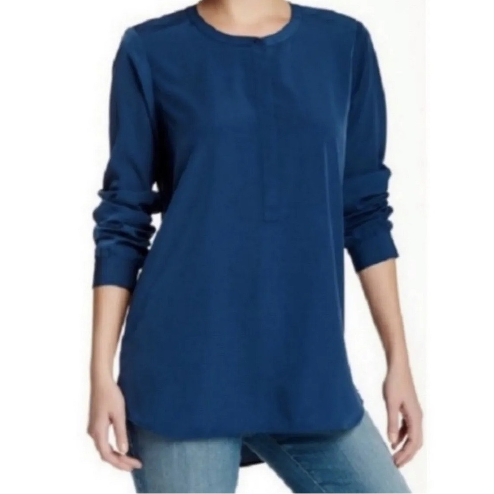 NYDJ Woven Navy Heritage Long Sleeve Top